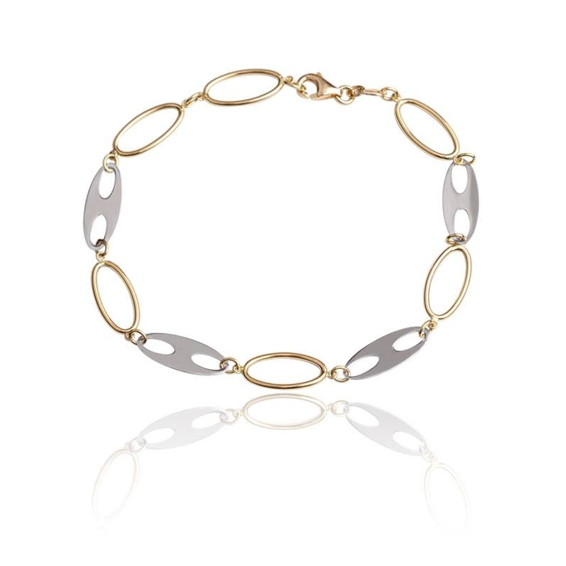 Pulsera oro 18k bicolor eslabones finos 