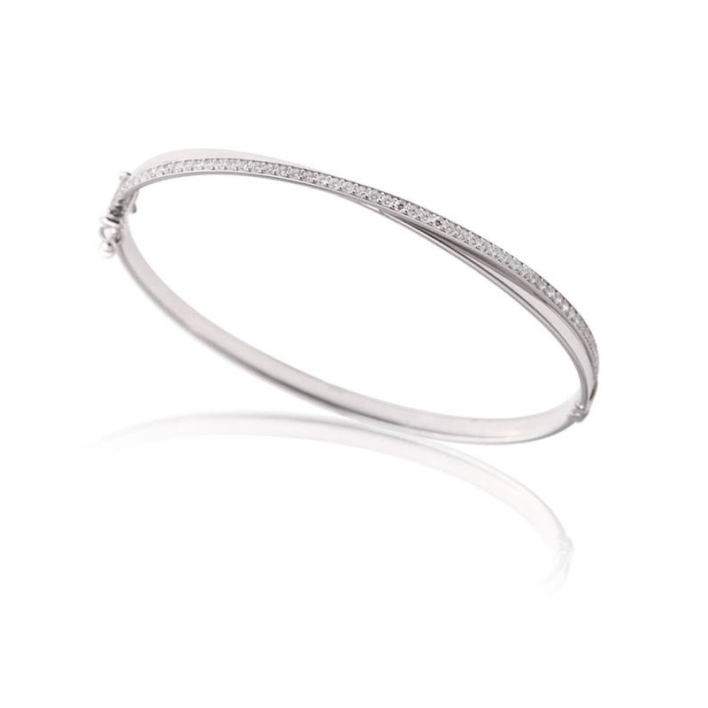 Pulsera rígida oro blanco y circonitas