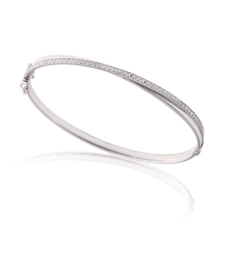 Pulsera rígida oro blanco y circonitas