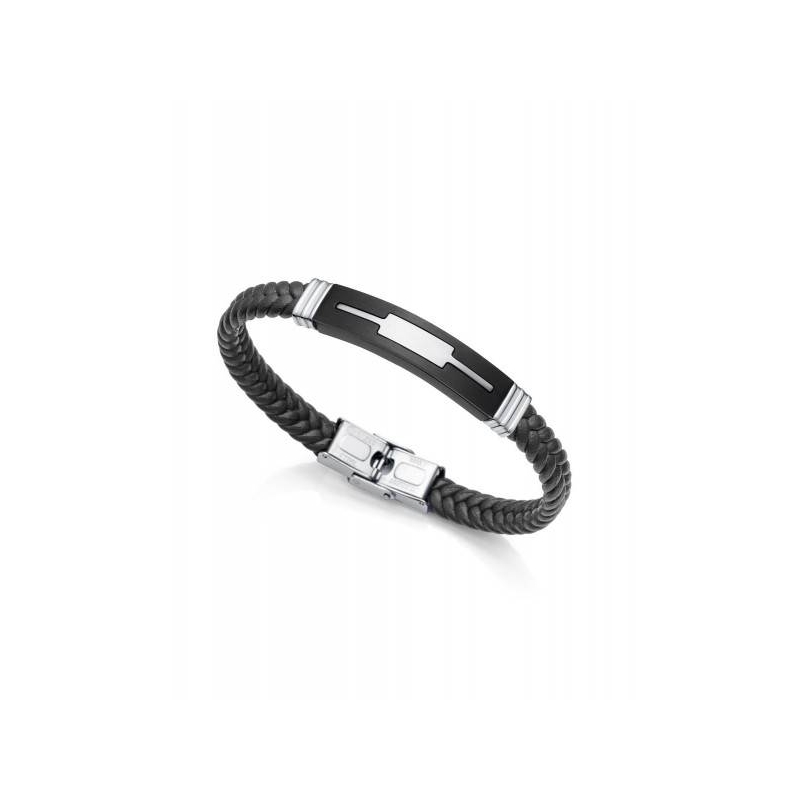 PULSERA VICEROY EN ACERO Y PIEL NEGRA 1480P01010