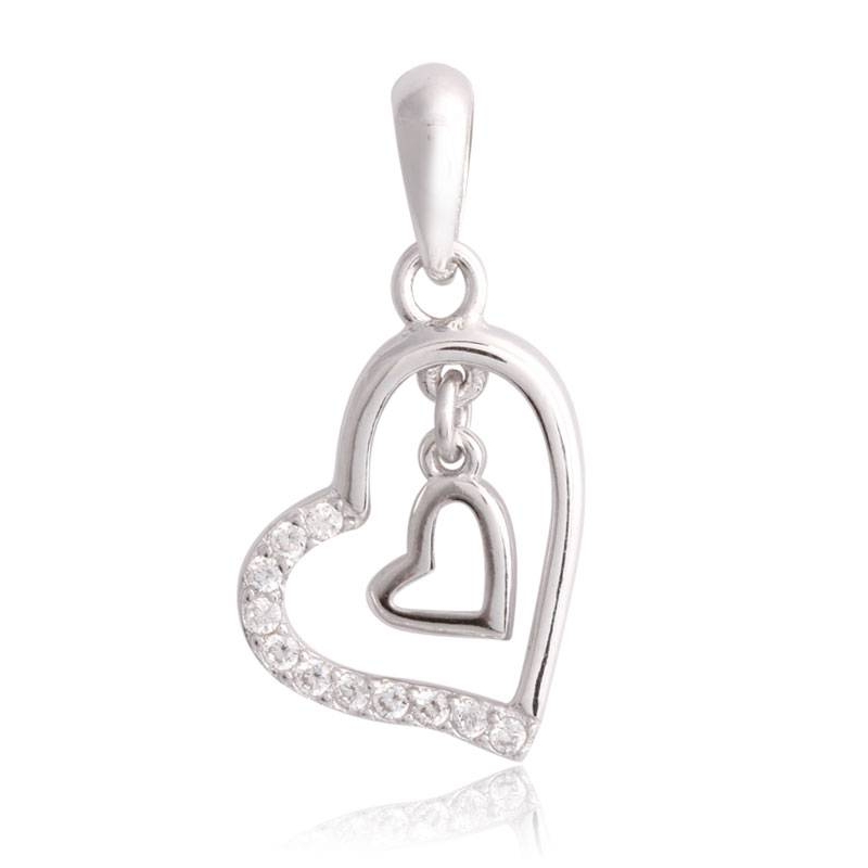 Colgante Corazón doble Plata y Circonitas