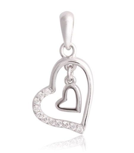 Colgante Corazón doble Plata y Circonitas