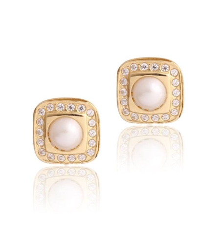 Pendientes cuadrado Oro 18k perla y circonitas