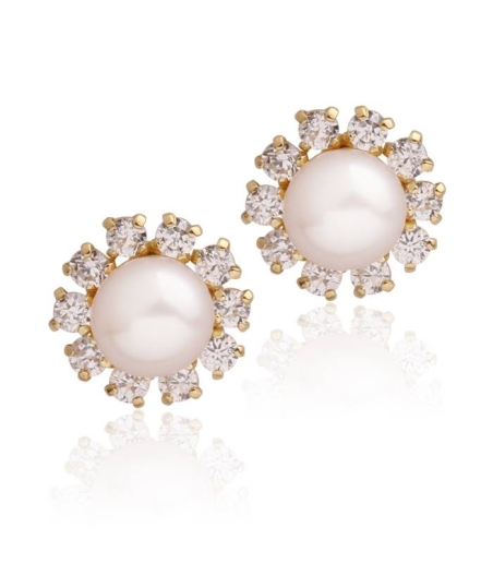 Pendientes niña flor Oro 18k perla y circonitas