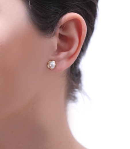 Pendientes Oro Flor con Perla