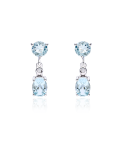 PENDIENTES "BASCHI" AGUA MARINA Y DIAMANTES