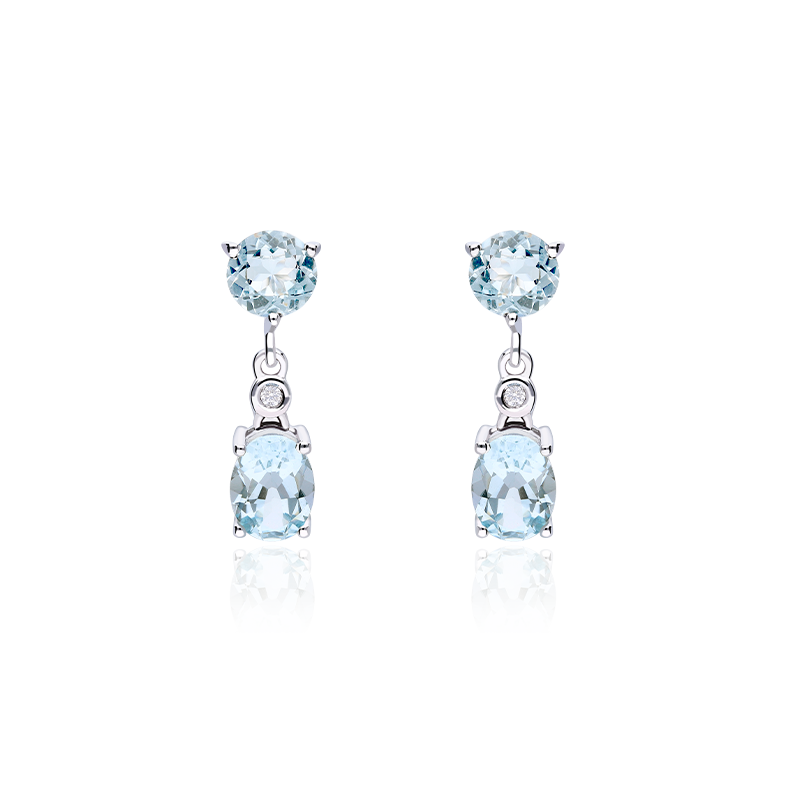 PENDIENTES "BASCHI" AGUA MARINA Y DIAMANTES