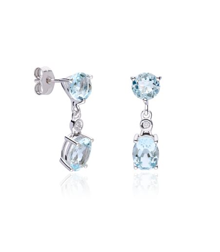 PENDIENTES "BASCHI" AGUA MARINA Y DIAMANTES