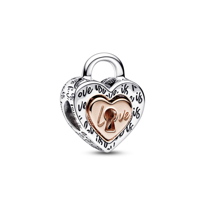 CHARM PANDORA PLATA DE LEY CANDADO CORAZON DOS TONOS 782505C00