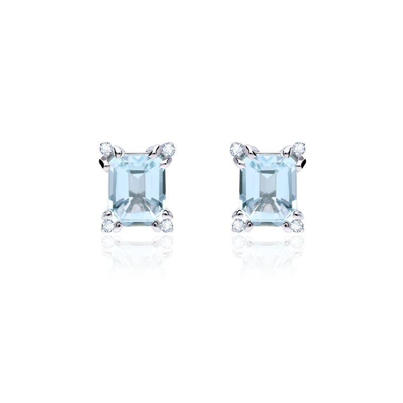 Pendientes Oro 18k aguamarina y diamantes 0.04cts "Bagnasco"