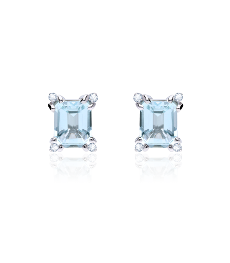 Pendientes Oro 18k aguamarina y diamantes 0.04cts "Bagnasco"