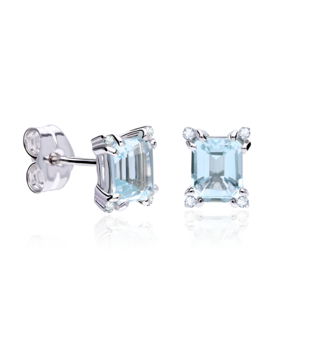 Pendientes Oro 18k aguamarina y diamantes 0.04cts "Bagnasco"