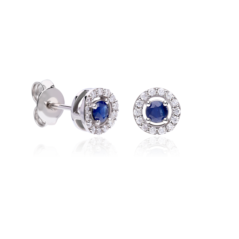 Pendientes Oro 18k zafiros y diamantes 0.17cts "Barghe"
