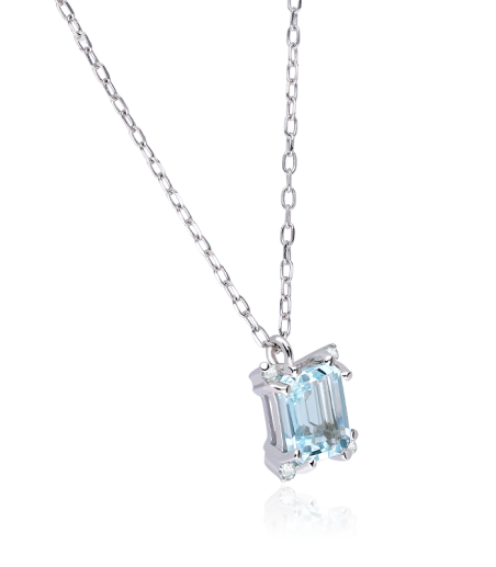 Gargantilla Oro 18k aguamarina y diamantes 0.02cts "Bagnasco"