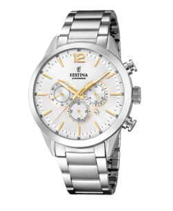 Reloj Festina hombre timeless chronograph plateado correa de acero F20541/1  - Joyerías Sánchez