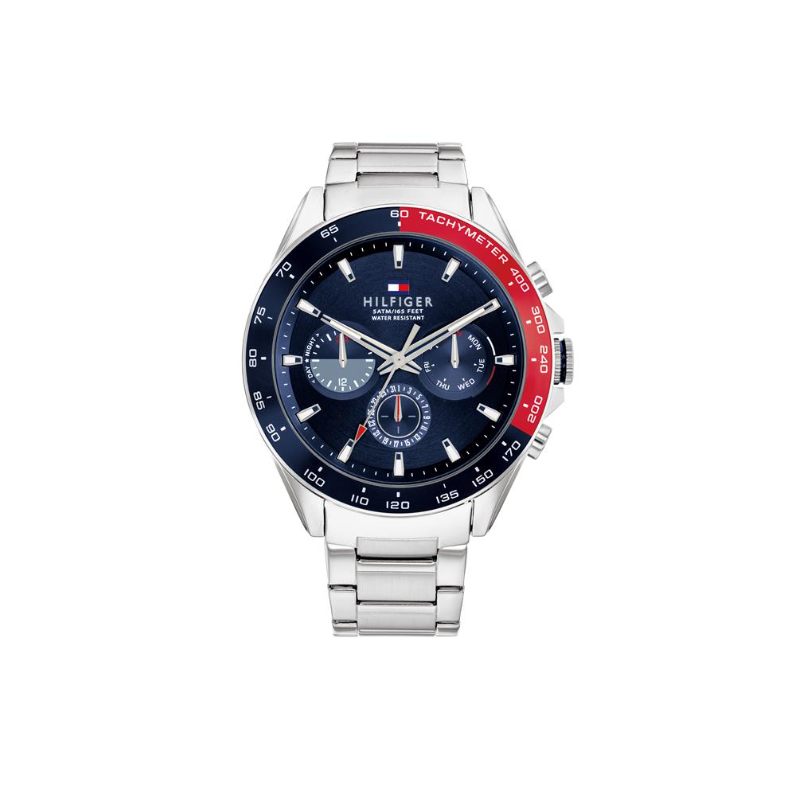 Reloj Tommy Hilfiger Owen Hombre Plateado, Azul y Rojo