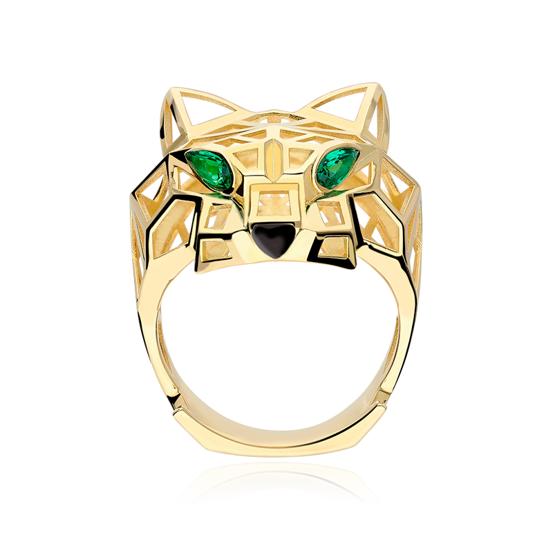 ANILLO ORO AMAR LEOPARDO CIRC BLAN Y VER