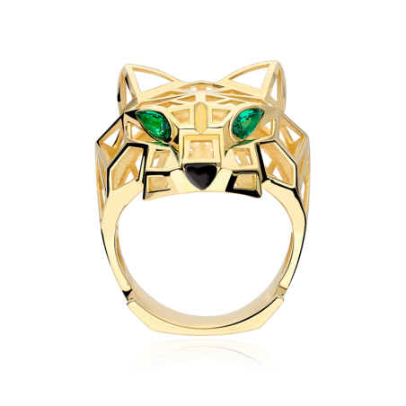 ANILLO ORO AMAR LEOPARDO CIRC BLAN Y VER