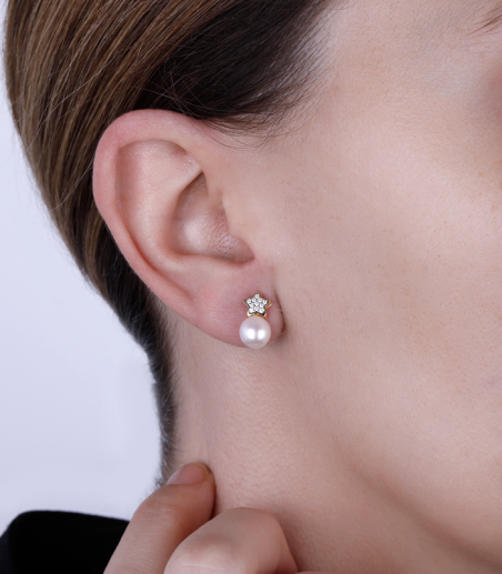 Pendientes Oro 18k circonitas y perlas "Misty"