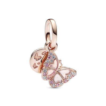 CHARM PANDORA COLGANTE DOBLE MARIPOSA & CITA BAÑO ORO ROSA 782555C01