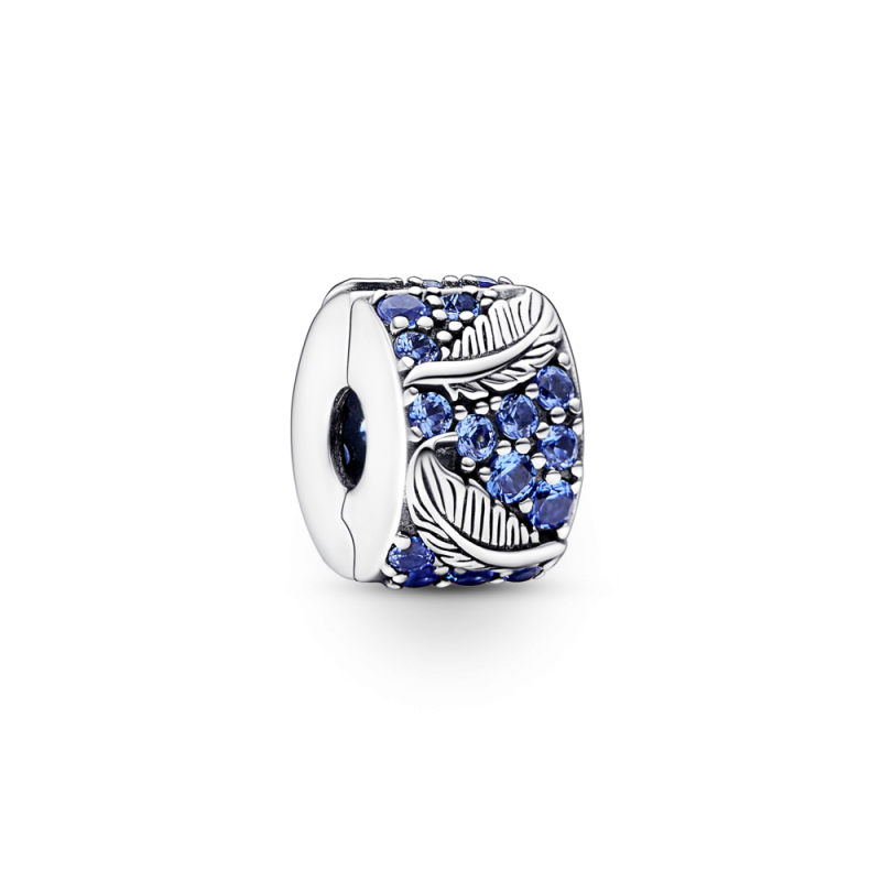 CHARM CLIP PANDORA PLUMA EN PAVÉ CIRCONITAS AZULES 792552C01