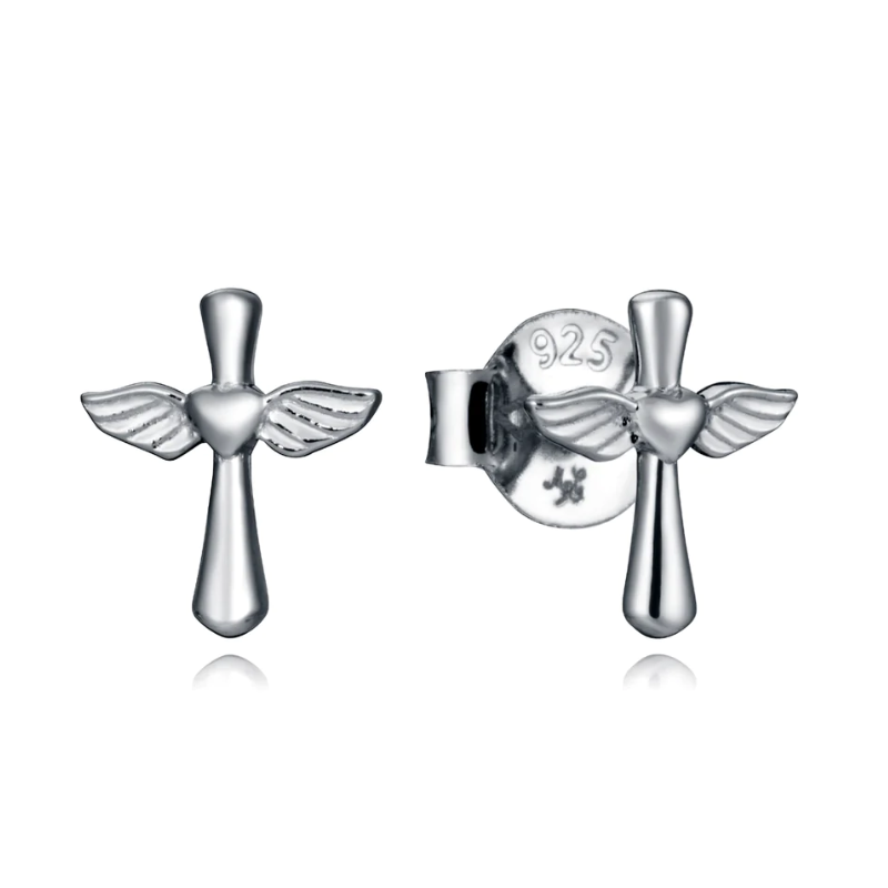 Pendientes Lotus Plata De Ley Cruz Alas Corazón 61067E000-38