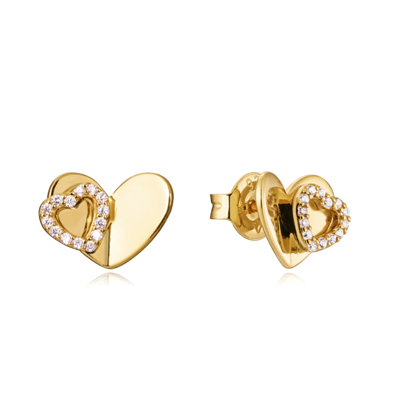 Pendientes Viceroy plata baño oro corazones y circonitas 13126E100-36