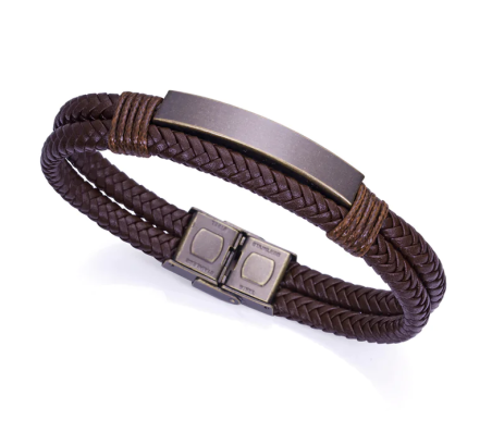 Pulsera Viceroy acero IP latón cuero marrón liso trenzado 15145P01011