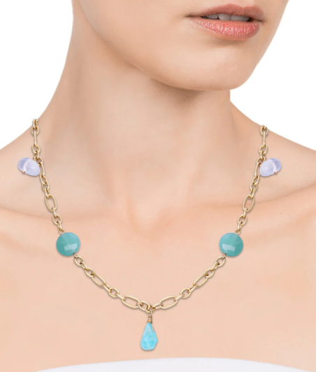 Collar Viceroy Chic acero en Ip dorado con turquesa y agata 1439C09012