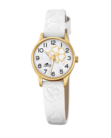 Reloj Lotus plateado correa cuero blanco infantil 18574/E