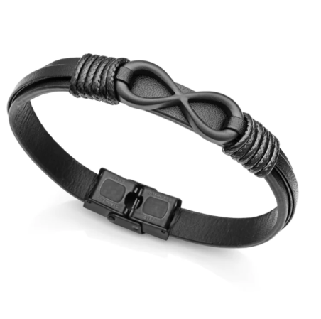 Pulsera Viceroy Magnum de acero en Ip negro y cuero negro 1465P01010