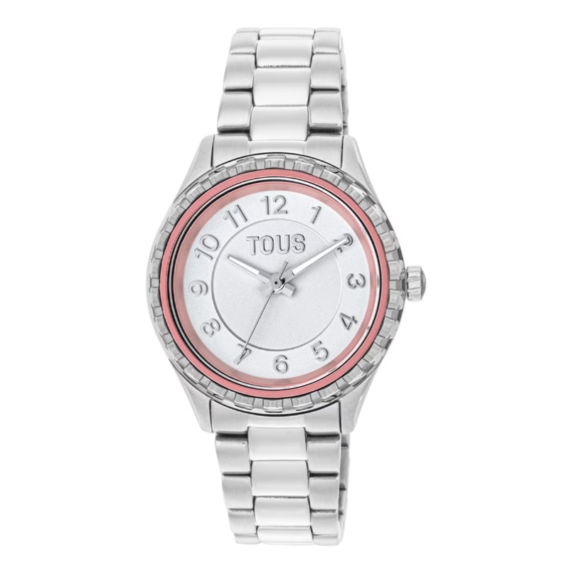 Reloj Tous brazalete de acero y bisel de aluminio rosa 200351080