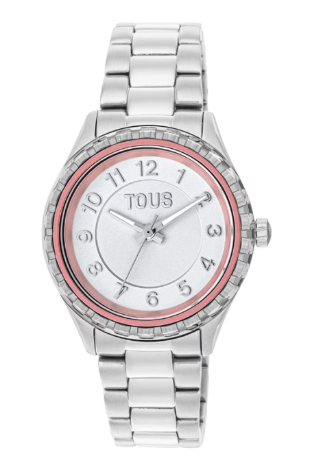 Reloj Tous brazalete de acero y bisel de aluminio rosa 200351080