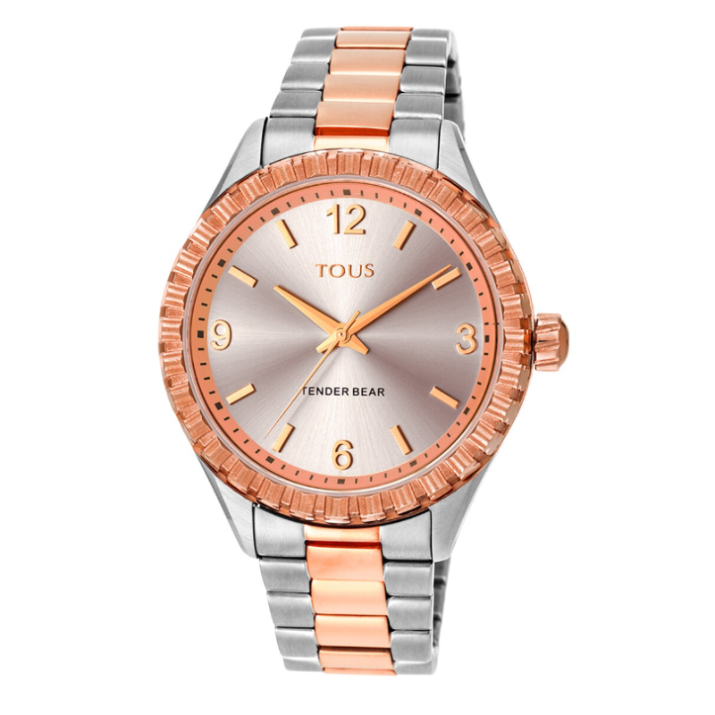 Reloj Tous analógico Tender acero IP bicolor rosado osos 200350980