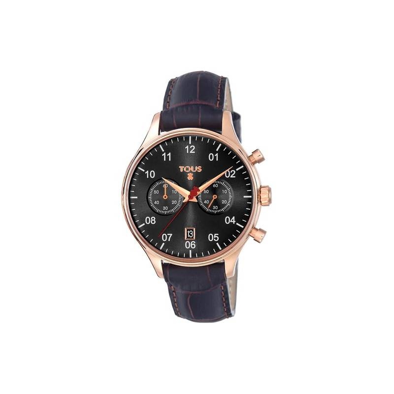 Reloj Tous 1920 de acero IP rosado con correa de piel negra 600350450