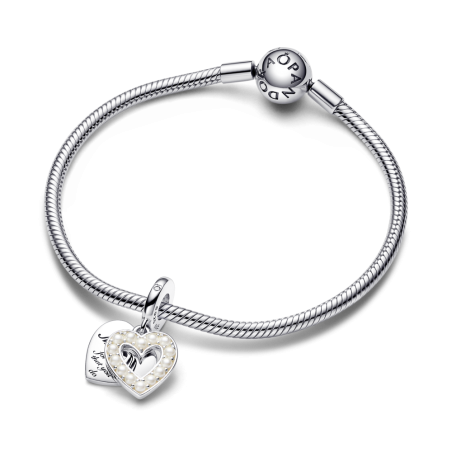 Charm Pandora Colgante Doble plata Corazón Blanco Anacarado 792649C01