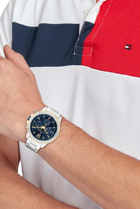 Reloj Tommy Hilfiger Owen Hombre Plateado, Azul y Rojo