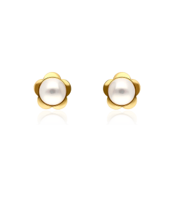 Pendientes Oro Flor con Perla