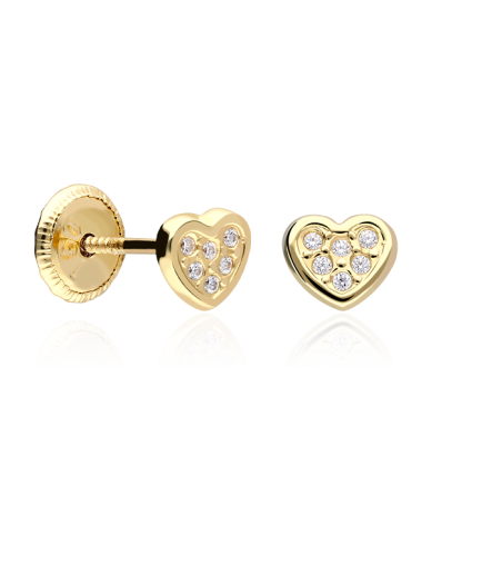 Pendientes Oro 18k corazón y circonitas