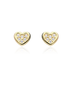 Pendientes Oro 18k corazón y circonitas