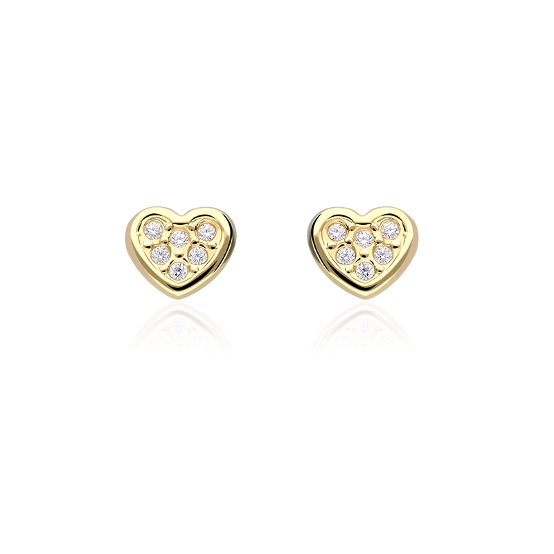 Pendientes Oro 18k corazón y circonitas