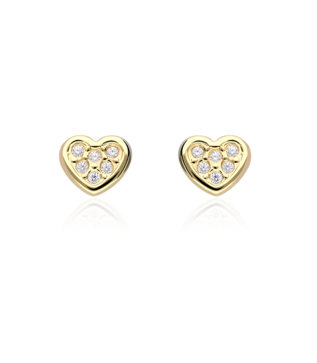 Pendientes Oro 18k corazón y circonitas