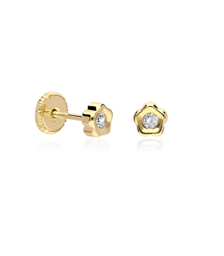 Pendientes flor bebé Oro 18k circonita