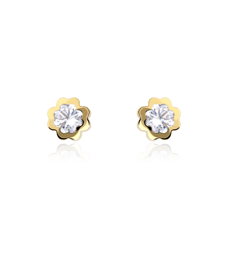 Pendiente oro 18k flor con circonita 