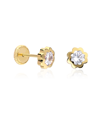 Pendiente oro 18k flor con circonita 