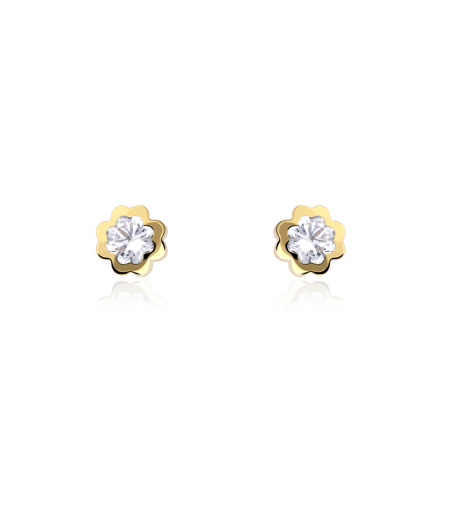 Pendientes oro 18k flor con circonita