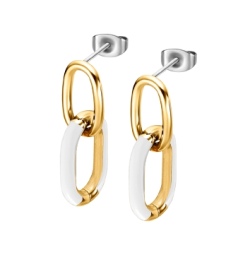 Pendientes Lotus style tropical vibes blanco acero dorado LS2330-4/5