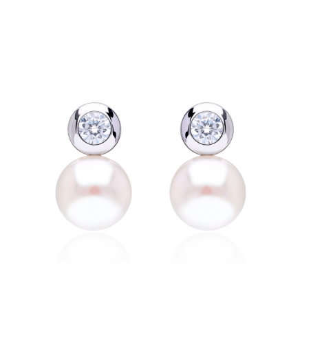 Pendientes "Maybe" Oro 18k Blanco y Perla Cultivada