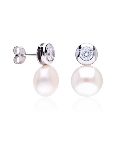 Pendientes "Maybe" Oro 18k Blanco y Perla Cultivada