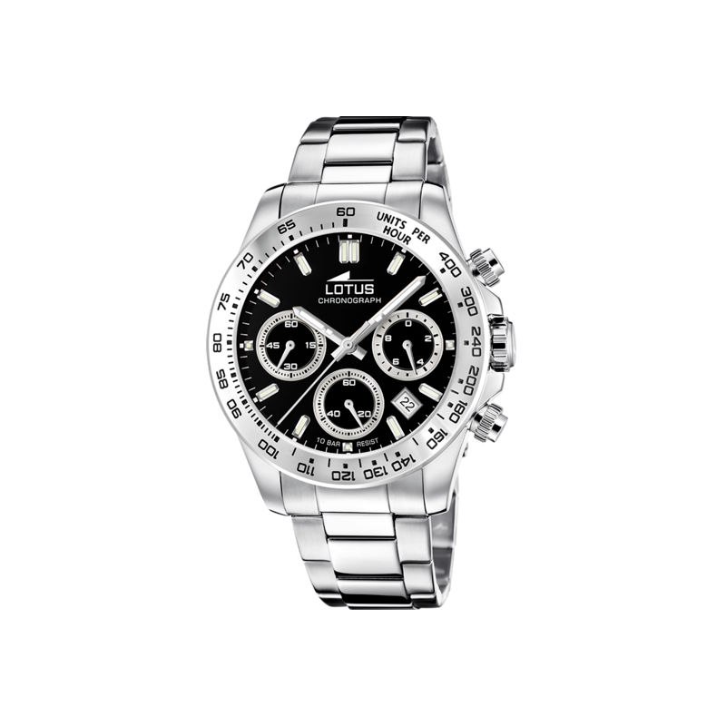 Reloj para hombre Lotus negro con brazalete de acero